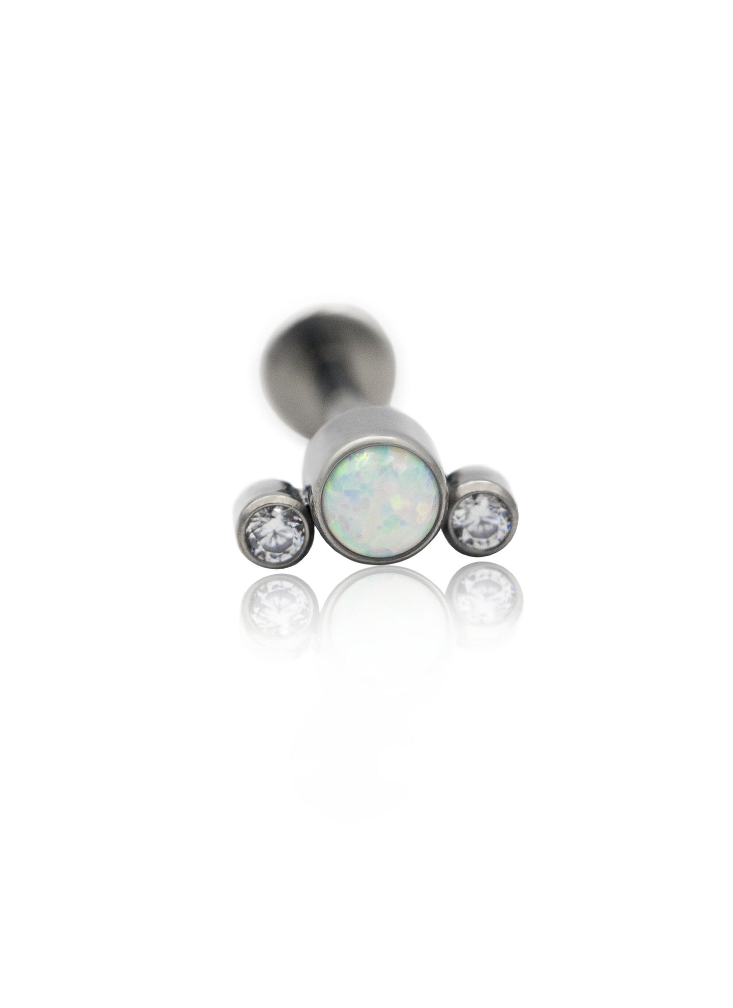 Kolczyl do ucha "Mix trójeczka" - tytanowy labret z cyrkoniami i opalem