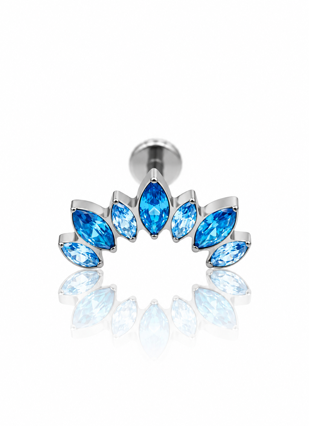 Kolczyk do ucha "Cluster blue" - tytanowy labret z niebieskimi cyrkoniami