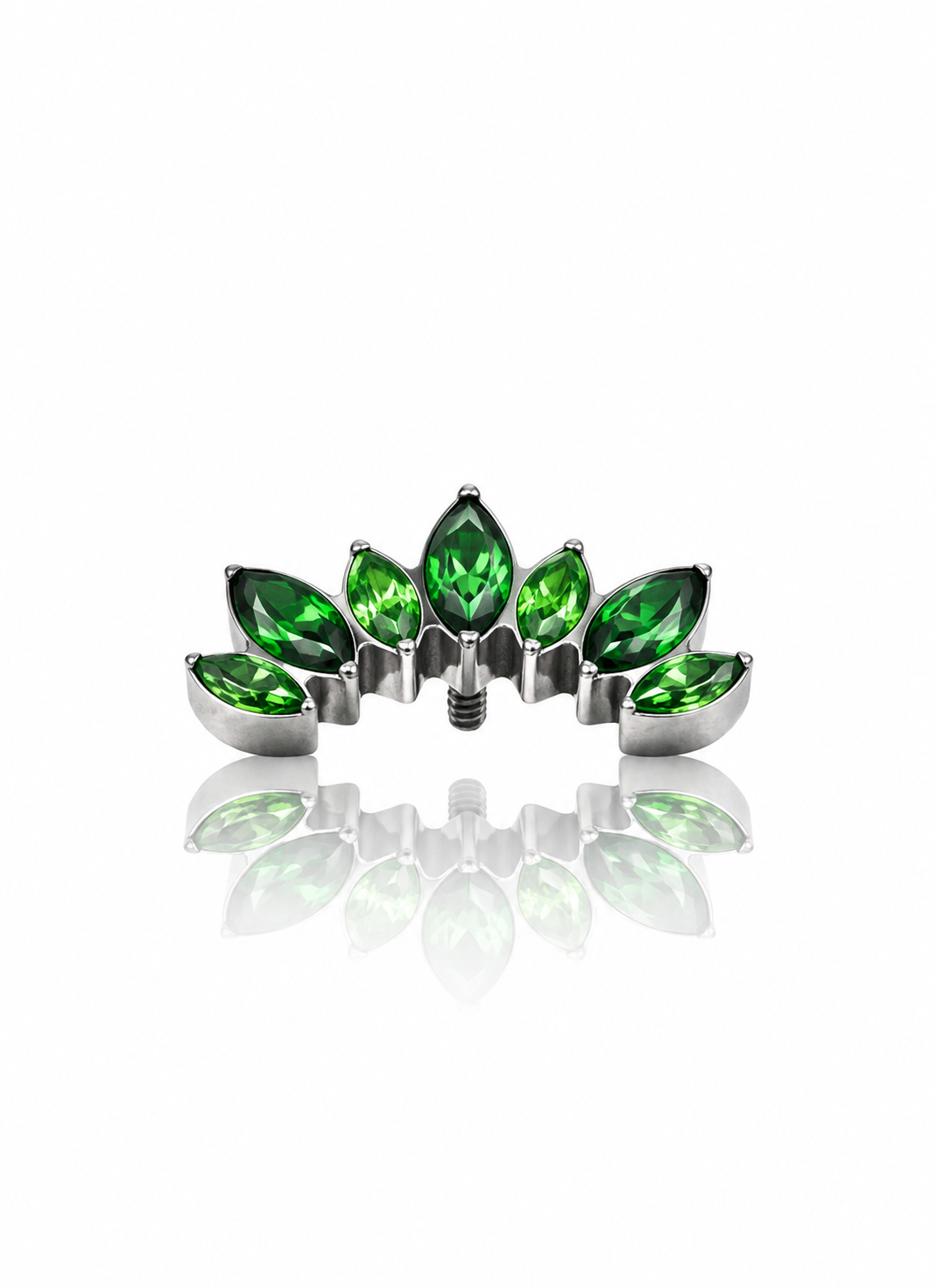 Kolczyk do ucha "Cluster green" - tytanowy labret z zielonymi cyrkoniami