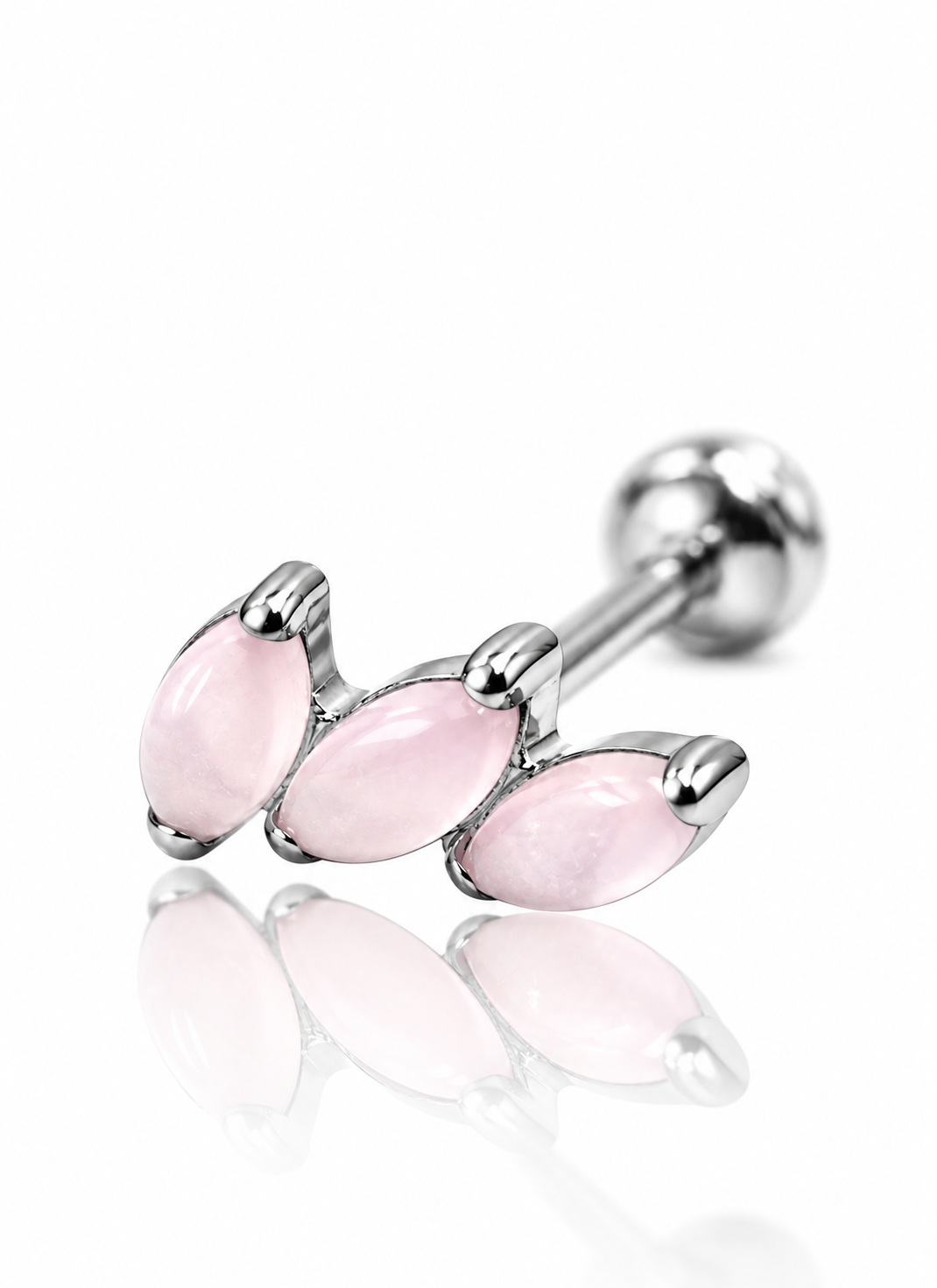 Kolczyk do ucha "3 stone pink" - tytanowy labret z kamieniami