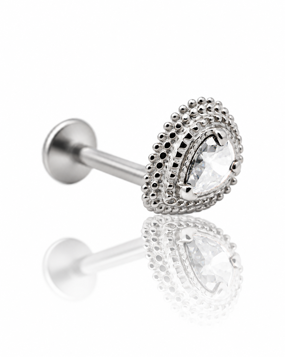 "Third eye clear" earring - titanium labret with zircon