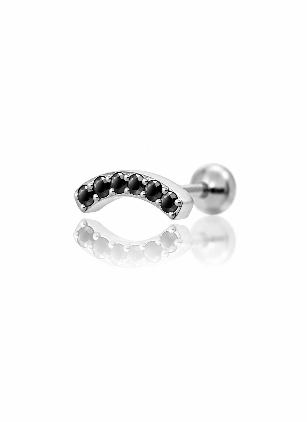Kolczyk do ucha "Noir crown" - tytanowy labret z czarnymi cyrkoniami