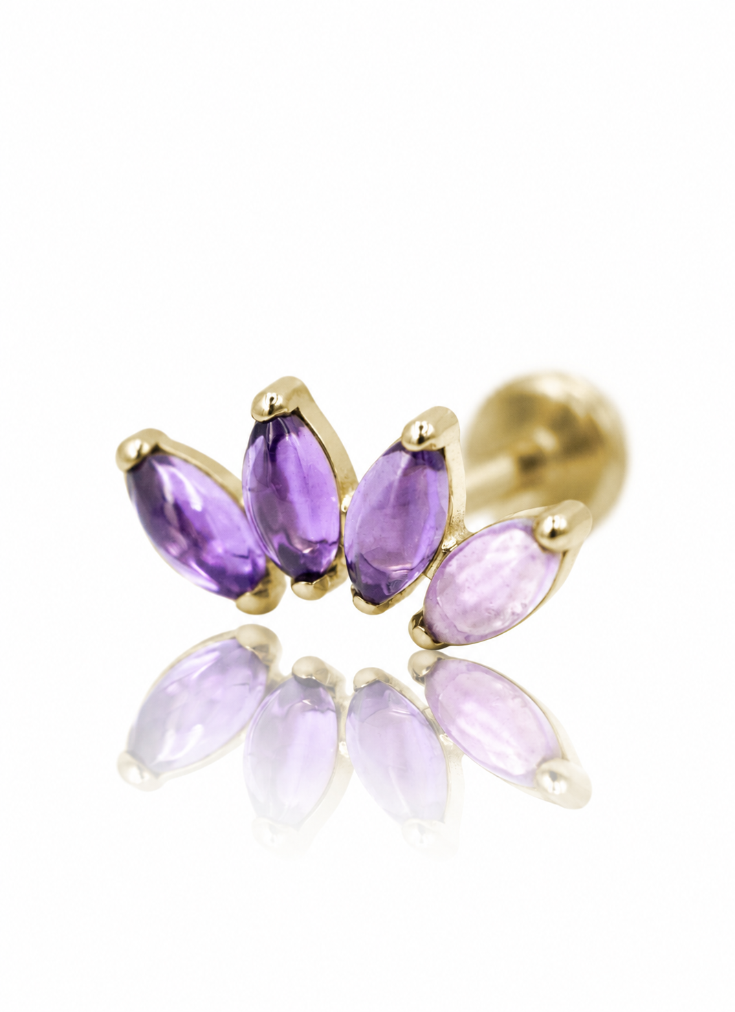 Kolczyk do ucha "4 stone purple" - złoty tytanowy labret z ametystem