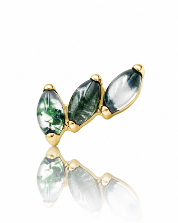Kolczyk do ucha "3 stone moss agate" - złoty tytanowy labret z agatem mszystym
