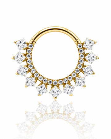 Kolczyk do ucha lub nosa "Crystal Crown" - złoty tytanowy clicker z cyrkoniami 10mm