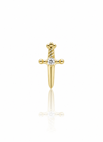 Kolczyk do ucha „Crystal dagger” – złoty tytanowy labret w kształcie miecza z cyrkonią