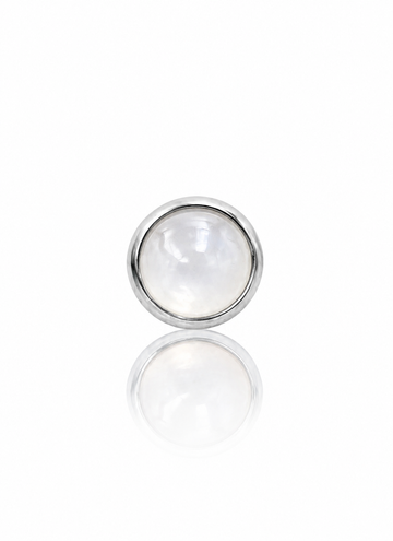 Kolczyk do ucha "1 stone white" - tytanowy labret z białym jadeitem