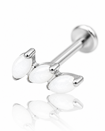 "3 stone white" ear stud - titanium labret with stones