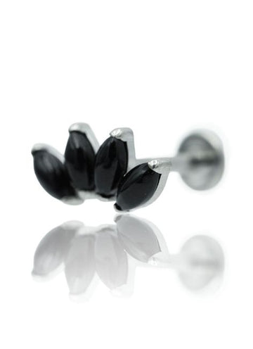 Kolczyk do ucha "4 stone black" - tytanowy labret w kształcie poczwórnej łezki z czarnym onyksem