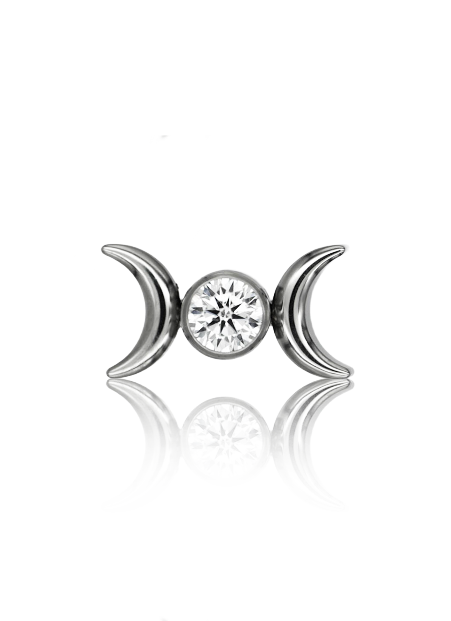 Kolczyk do ucha "Two Moons Zirconia" - tytanowy labret z cyrkonią i księżyczami