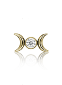 "Two Moons Zirconia" earring - gold titanium labret with zircon and moons