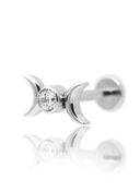 "Two Moons Zirconia" earring - titanium labret with zircon and moons
