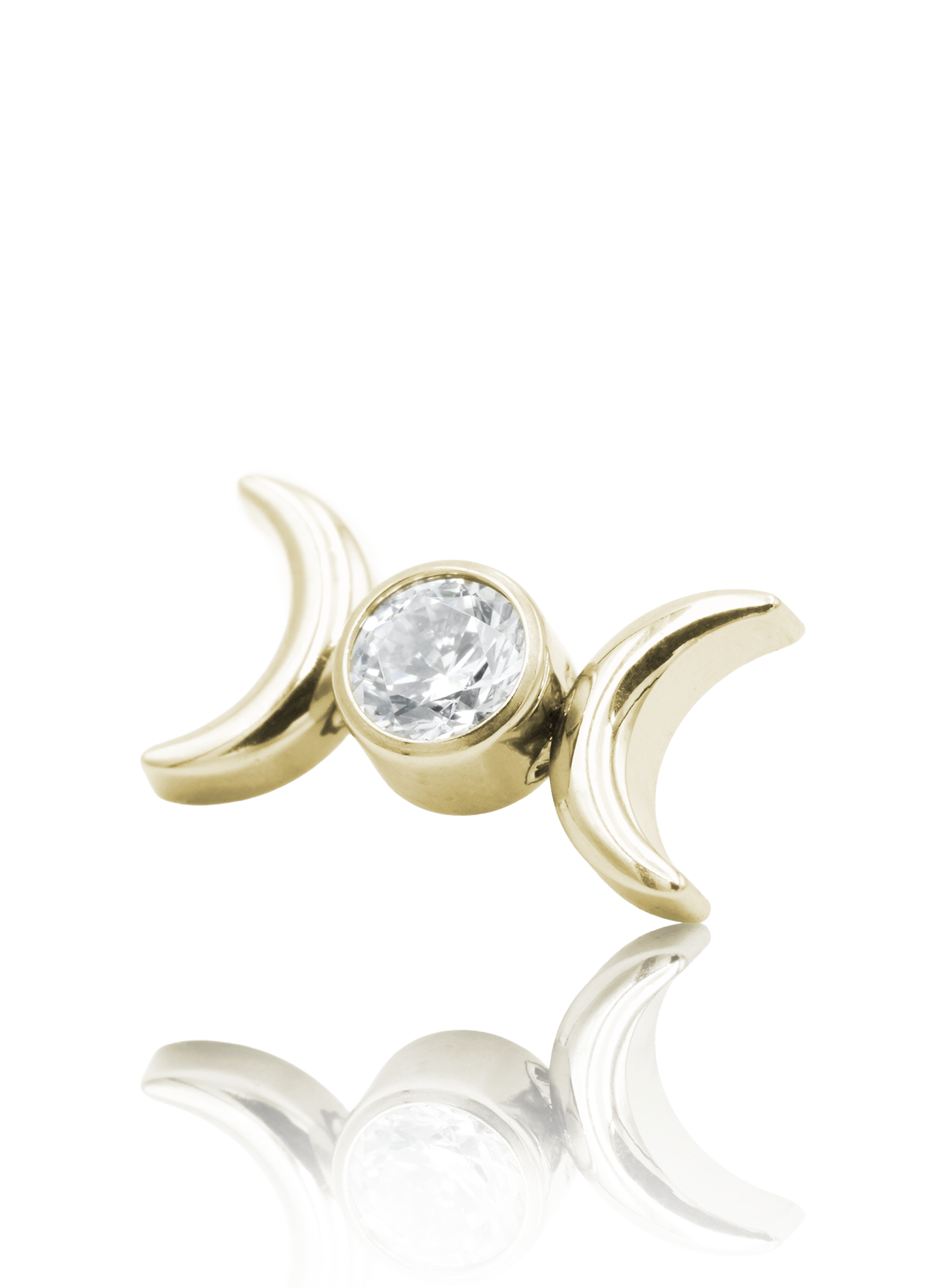 Kolczyk do ucha "Two Moons Zirconia" - złoty tytanowy labret z cyrkonią i księżyczami