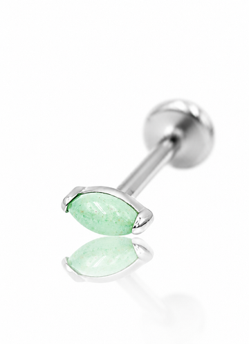 Kolczyk do ucha "1 long stone light green" - tytanowy labret z awenturynem