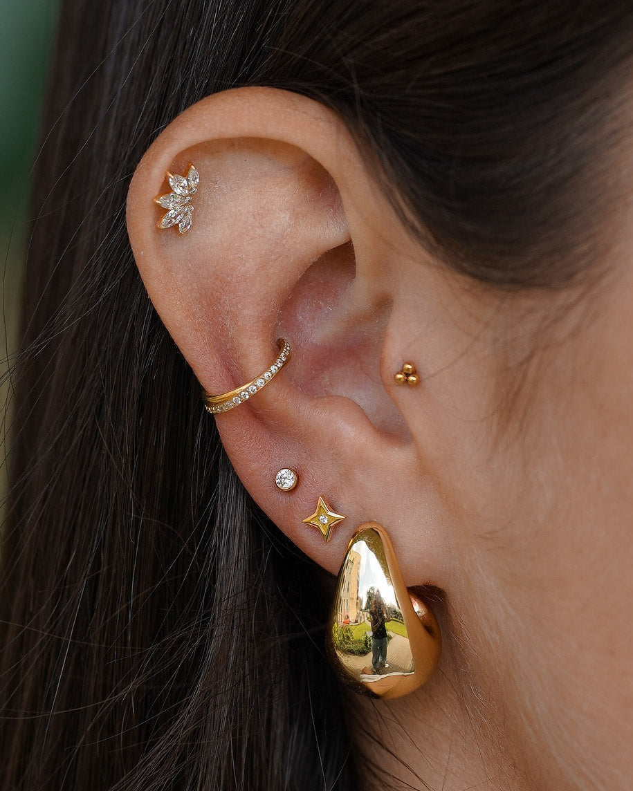 Kolczyk do ucha "Rising sun" - 14K złoty labret z cyrkoniami