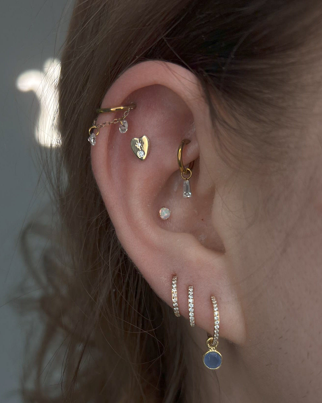 Kolczyk do ucha "One opal" - 14K złoty labret