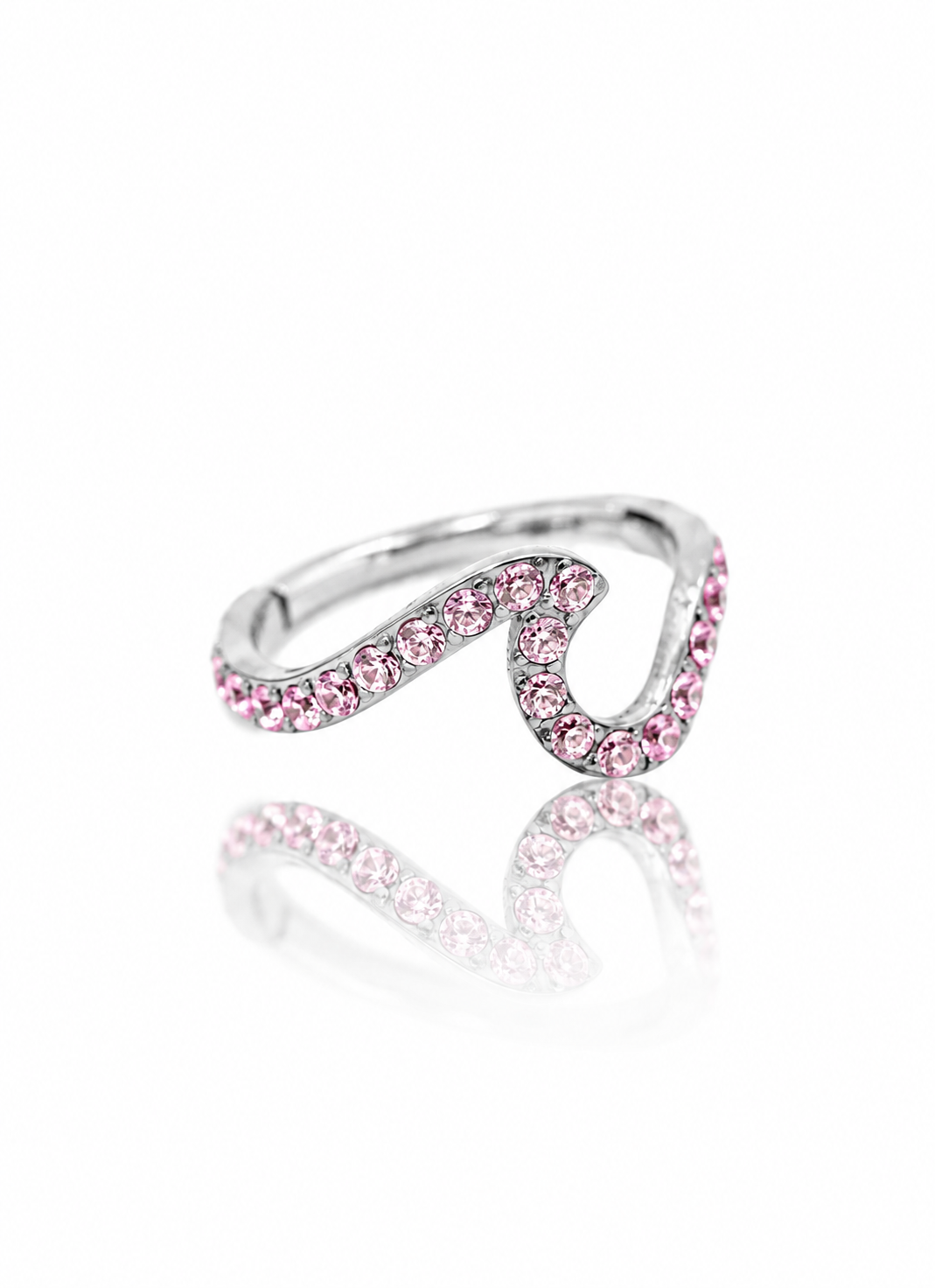 Kolczyk do ucha "Rose snake to be" - tytanowy clicker z różowymi cyrkoniami