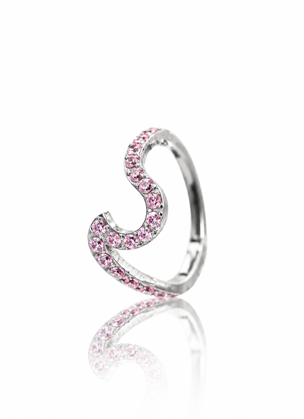 Kolczyk do ucha "Rose snake to be" - tytanowy clicker z różowymi cyrkoniami
