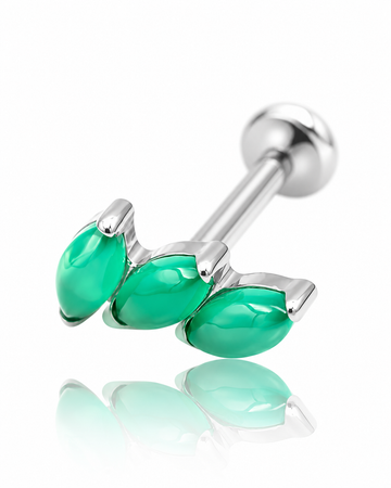 Kolczyk do ucha "3 stone green" - tytanowy labret z zielonym onyksem