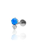 "Twins blue" ear stud - titanium screw cap with blue opal and cubic zirconia