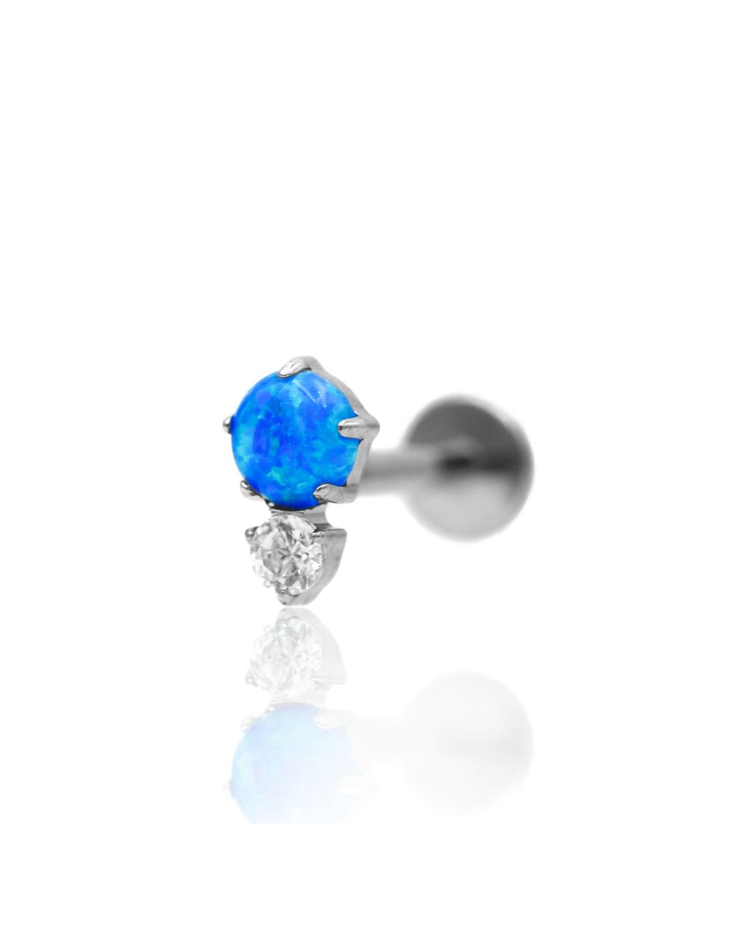 Kolczyk do ucha "Twins blue" - tytanowa nakrętka z niebieskim opalem i cyrkonią