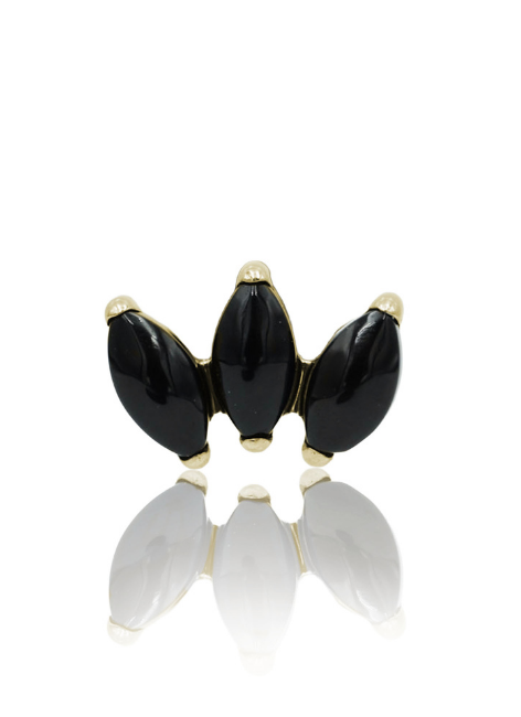 Kolczyk do ucha "3 stone black" - anodyzowany tytanowy labret w kształcie potrójnej łezki z czarnym onyksem