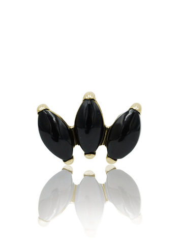 Kolczyk do ucha "3 stone black" - anodyzowany tytanowy labret w kształcie potrójnej łezki z czarnym onyksem