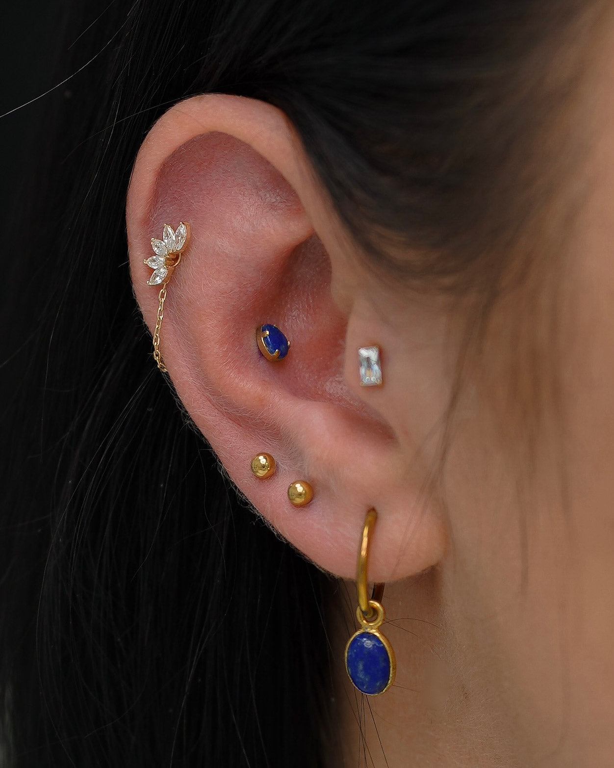 Kolczyk do ucha "Rising sun" - 14K złoty labret z cyrkoniami