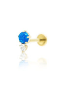 "Twins blue" ear stud - titanium screw cap with blue opal and cubic zirconia