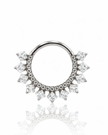 Kolczyk do ucha lub nosa "Crystal Crown" - tytanowy clicker z cyrkoniami 10mm