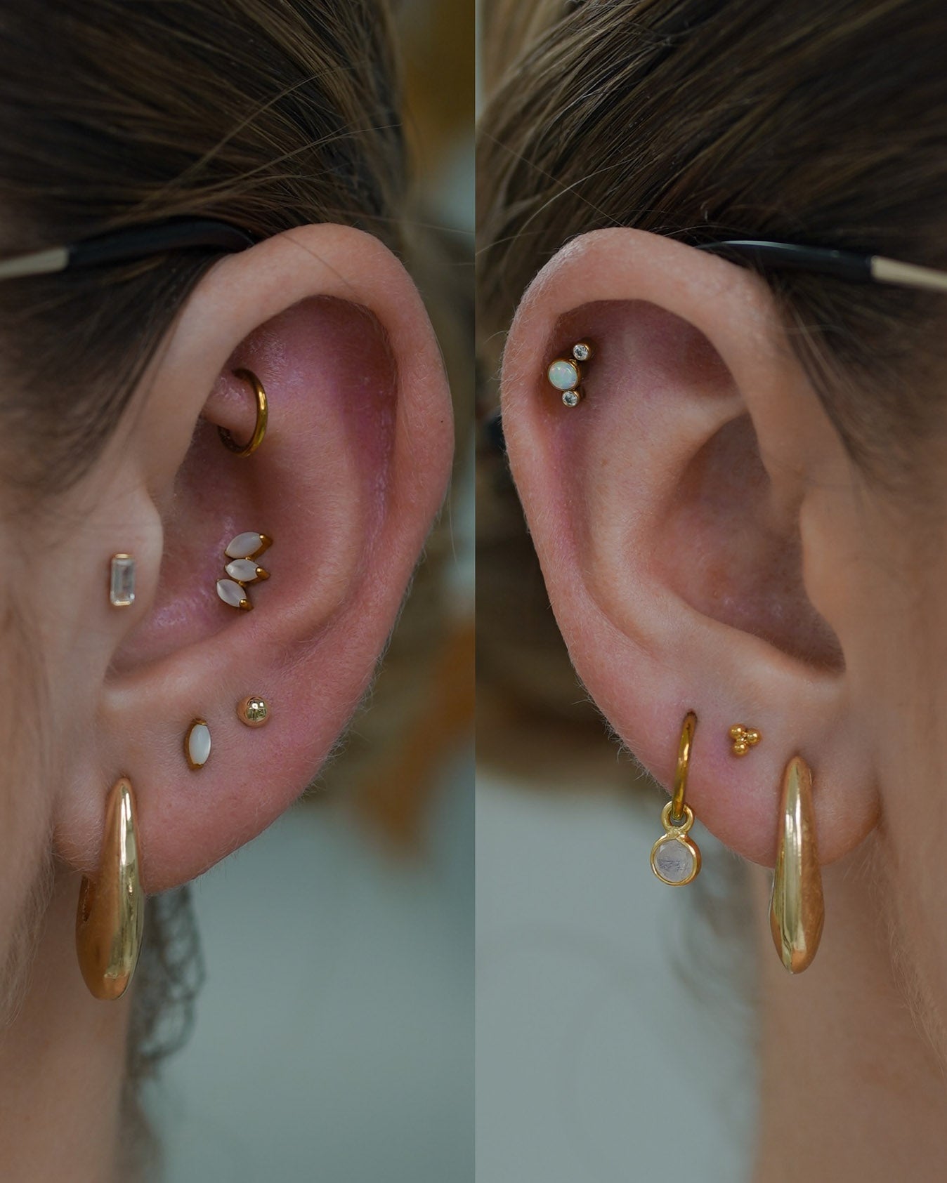 Kolczyk do ucha "1 long stone white" - anodyzowany tytanowy labret z kamieniami