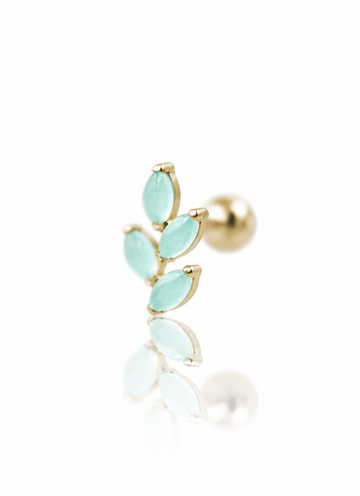 Kolczyk do ucha "4 stone light green leaf" – złoty tytanowy labret z awenturynem