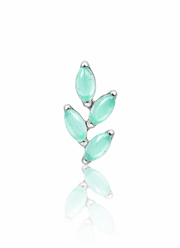 Kolczyk do ucha "4 stone light green leaf" – tytanowy labret z awenturynem