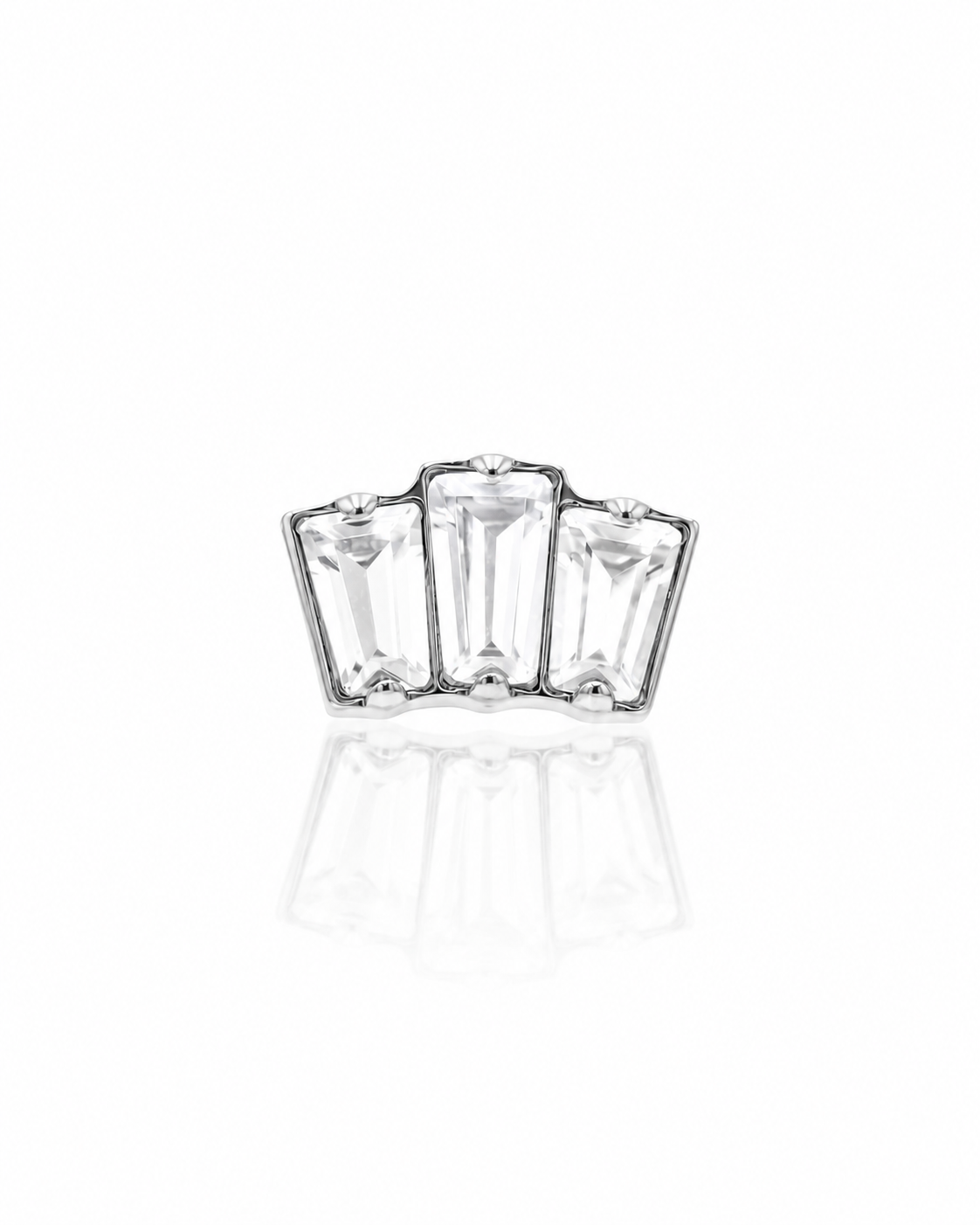 Kolczyk do ucha "Crystal fan" - złoty tytanowy labret z trzema cyrkoniami