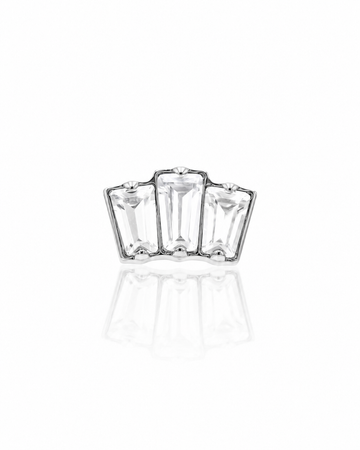 Kolczyk do ucha "Crystal fan" - złoty tytanowy labret z trzema cyrkoniami