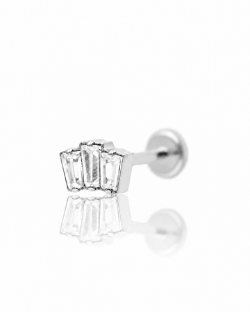Kolczyk do ucha "Crystal fan" - złoty tytanowy labret z trzema cyrkoniami