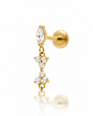 Kolczyk do ucha "Marquise charm" - złoty tytanowy labret z cyrkonią w kształcie łezki i zawieszką
