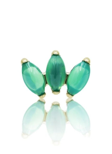 Kolczyk do ucha "3 stone green" - anodyzowany tytanowy labret w kształcie potrójnej łezki z zielonym onyksem