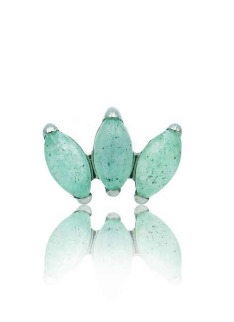 Kolczyk do ucha "straight 3 stone light green" - tytanowy labret w kształcie potrójnej łezki z awenturynem