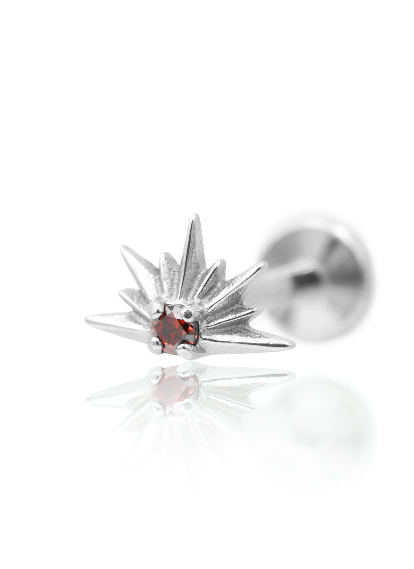 Kolczyk do ucha "Silver red sunset" - tytanowy labret z czerwonym kamieniem