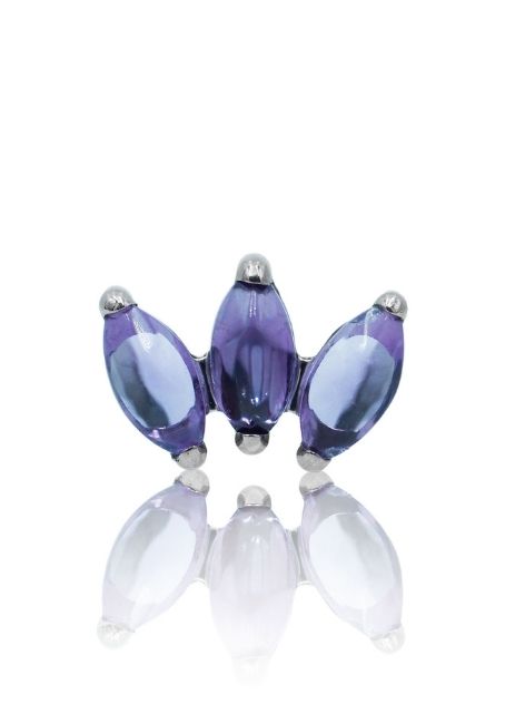 Kolczyk do ucha "3 stone purple" - tytanowy labret w kształcie potrójnej łezki z ametystem