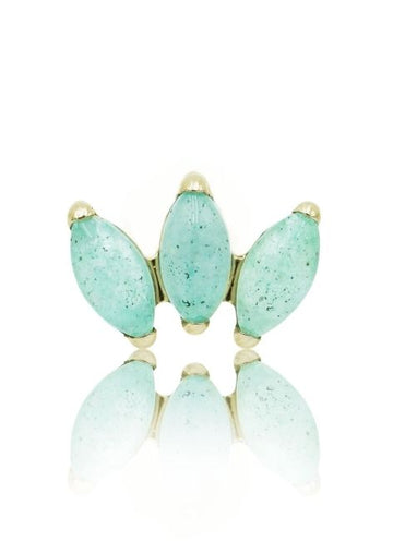 Kolczyk do ucha "3 stone light green" - anodyzowany tytanowy labret w kształcie potrójnej łezki z awenturynem