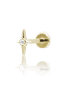 "Long Star" Earring - Gold Titanium Labret with Cubic Zirconia