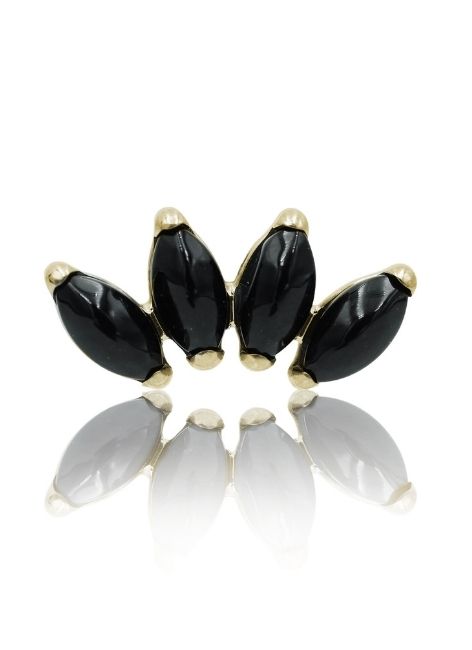 Kolczyk do ucha "4 stone black" - anodyzowany tytanowy labret w kształcie poczwórnej łezki z czarnym onyksem