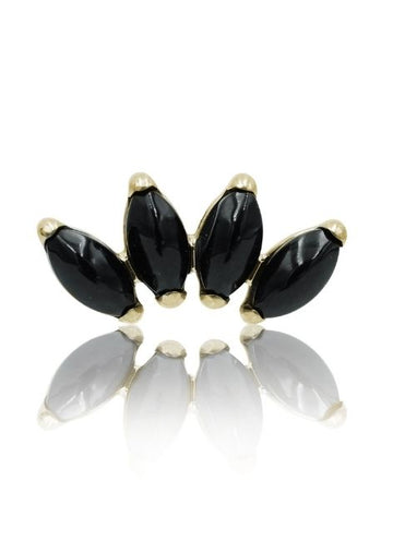 Kolczyk do ucha "4 stone black" - anodyzowany tytanowy labret w kształcie poczwórnej łezki z czarnym onyksem