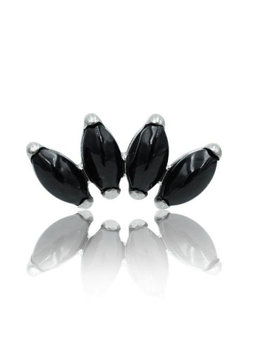 Kolczyk do ucha "4 stone black" - tytanowy labret w kształcie poczwórnej łezki z czarnym onyksem