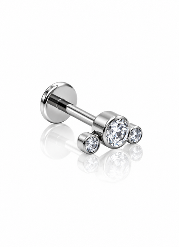 Earring "Clear triple" - titanium labret with cubic zirconia