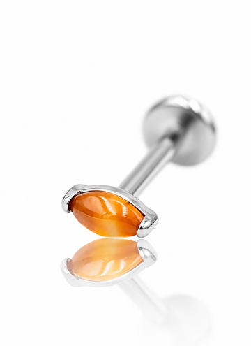 Kolczyk do ucha "1 long stone orange" - tytanowy labret z czerwonym onyksem