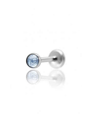 Kolczyk do ucha "1 stone mist blue" -  tytanowy labret z szaroniebieskim kamieniem