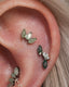 Kolczyk do ucha "straight 3 stone light green" - tytanowy labret w kształcie potrójnej łezki z awenturynem